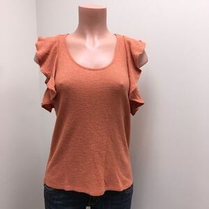 Madewell Womens Blouse Orange Cinnamon Short Sleeve Scoop Neck Ruffles‎ M New